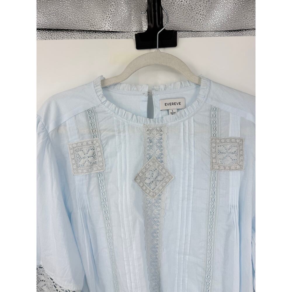 Evereve Womens Victorian Blouse Size L Bishop Sleeve Crochet Boho Edwardian Blue - Picture 3 of 13